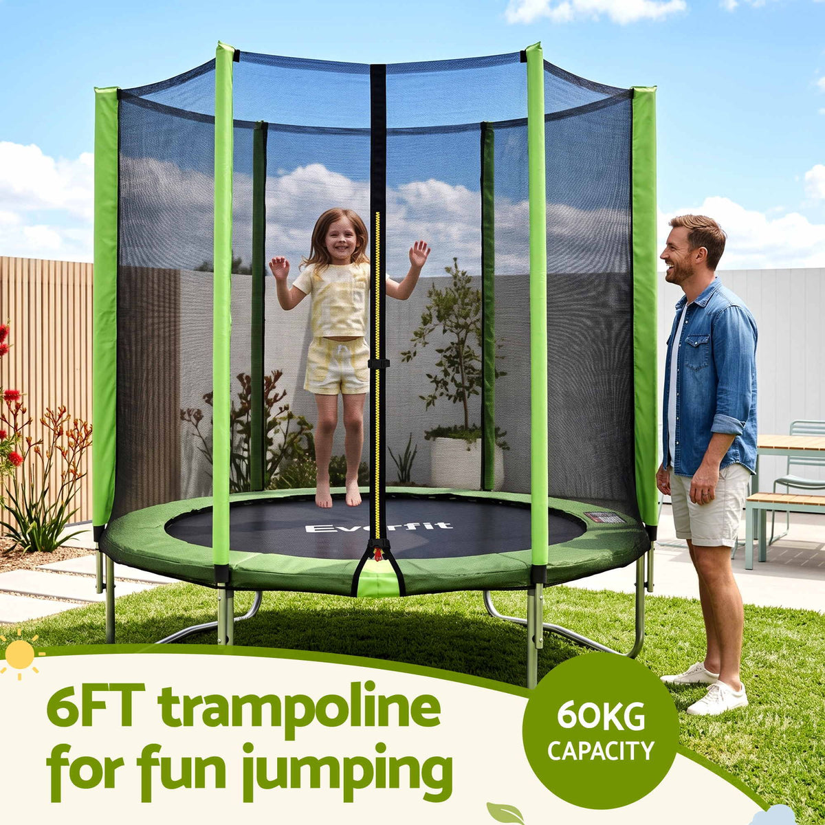 Everfit 6ft 60kg Kids Trampoline with Net Enclosure