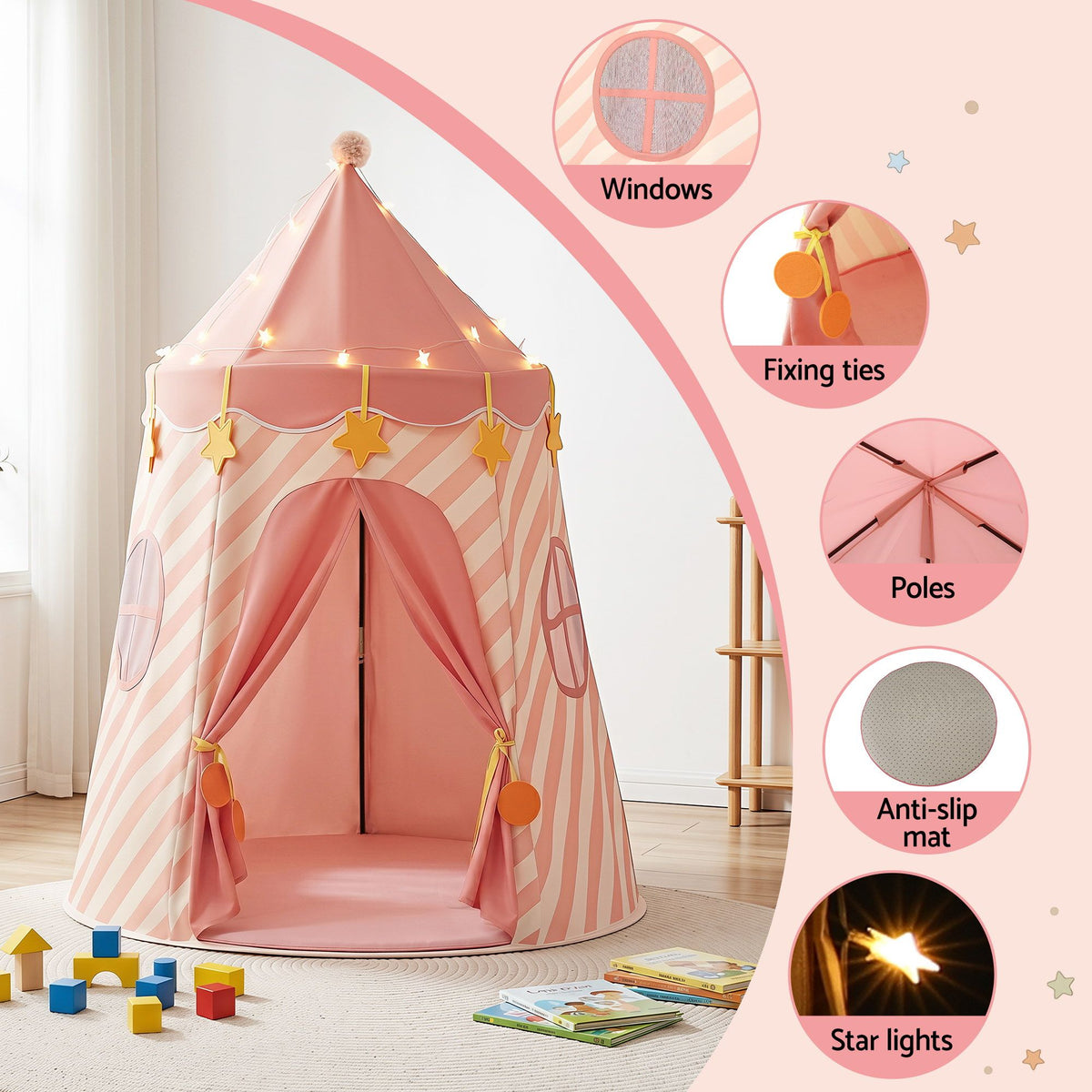 Keezi Kids Teepee Playhouse with Star Lights
