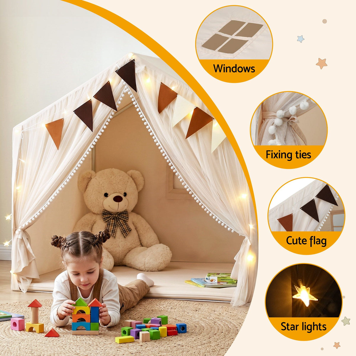 Keezi Kids Playhouse Tent with Star Lights