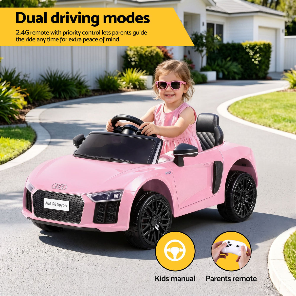 Audi R8 12V Electric Ride On Car - Pink