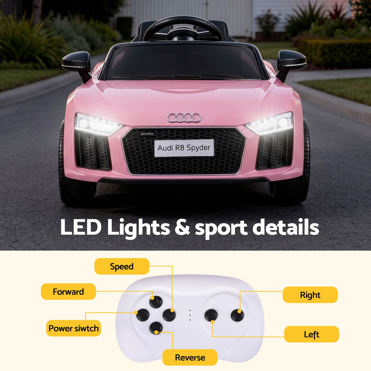 Audi R8 12V Electric Ride On Car - Pink