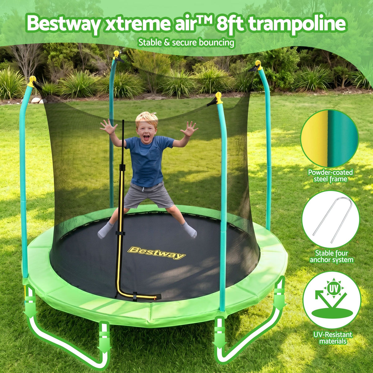 Bestway 8ft Kids 80kg Trampoline with Net Enclosure
