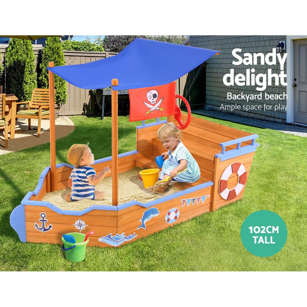 Keezi Kids 165cm Boat Sandpit with Canopy