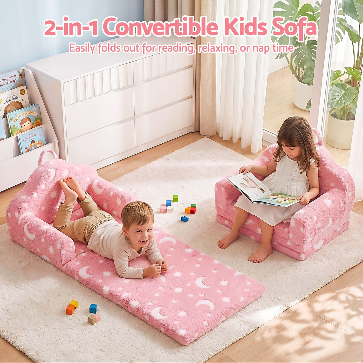 Keezi Kids 2 in 1 Glow in the Dark Fold out Sofa Bed Pink