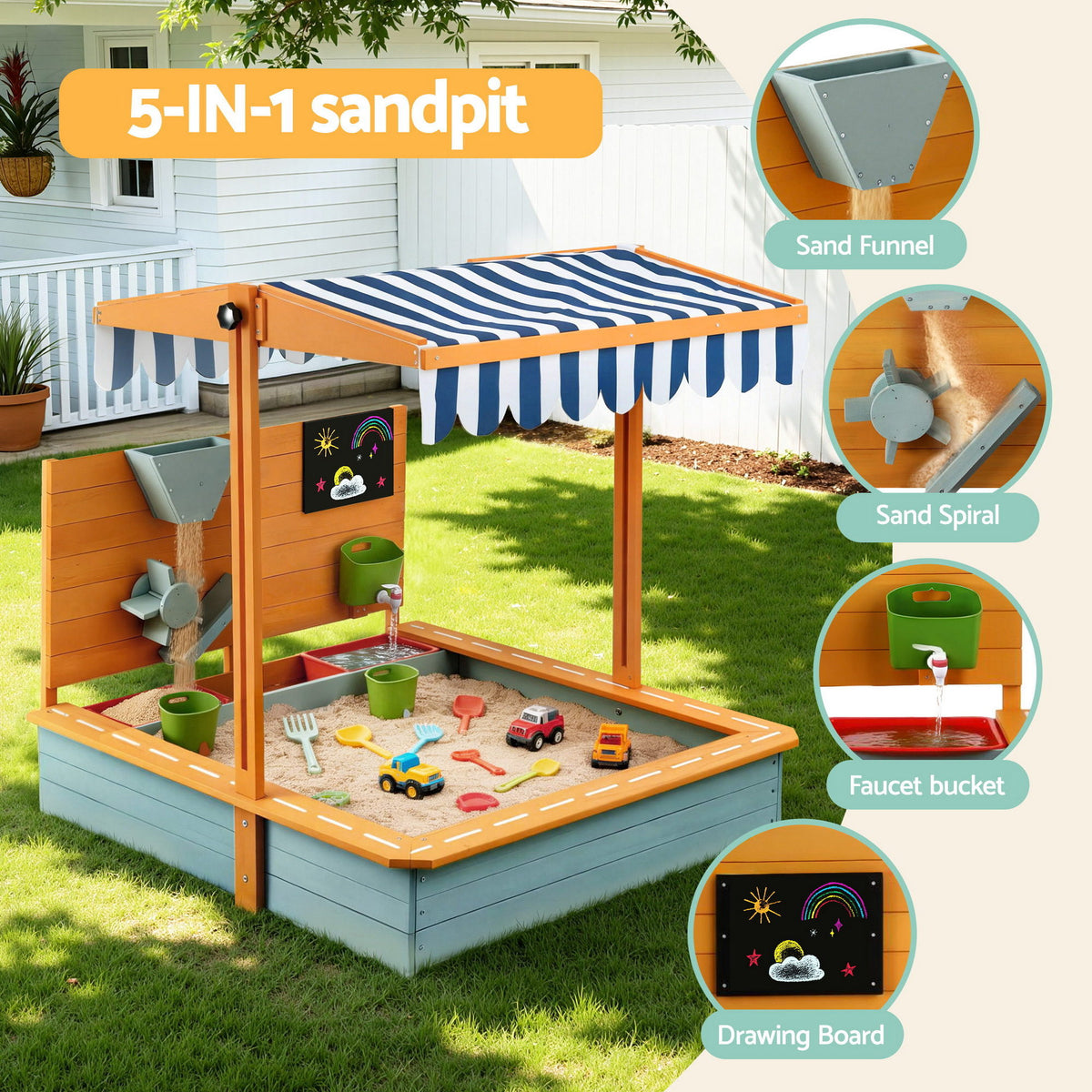 Keezi Kids 110cm SandBox with Canopy