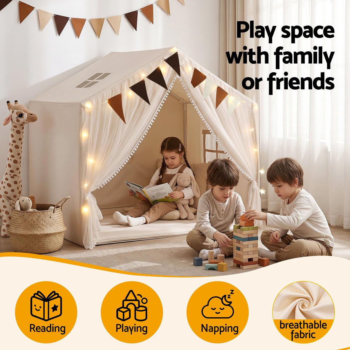Keezi Kids Playhouse Tent with Star Lights